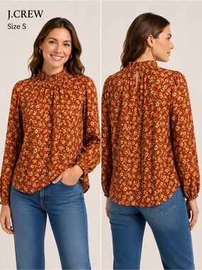J. Crew Floral Smocked Neck Blouse Size S Boho Cottagecore Top